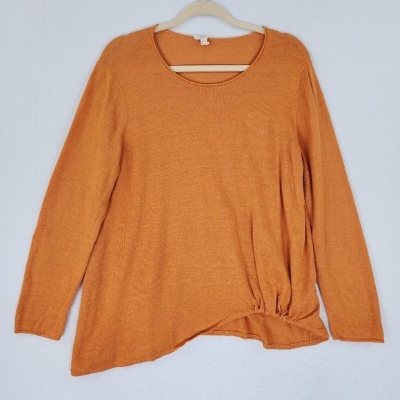 Eileen Fisher Tops - Eileen Fisher Shirt Womens Large Orange Organic Linen Long Sleeve Crew Neck